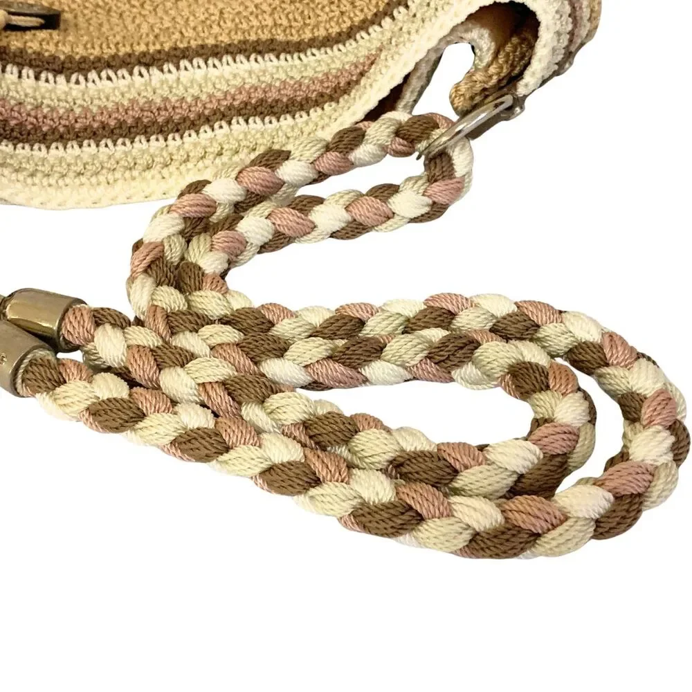 The Sak Woven Crochet Shoulder / Crossbody Bag Tan & Pink Braided Strap
